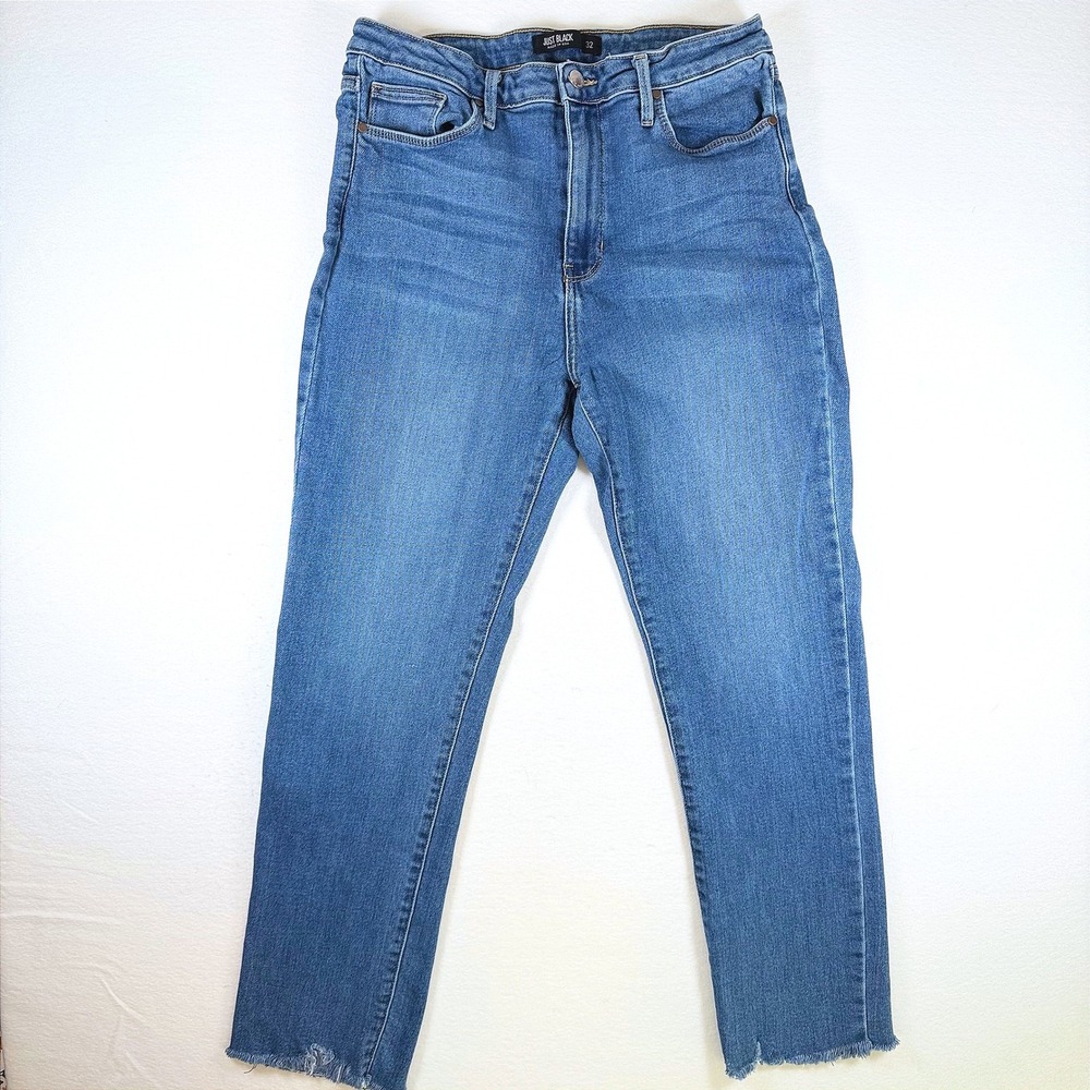 Just Black Denim High Rise Raw Hem Skinny Jeans Medium Wash SF182 Size 32